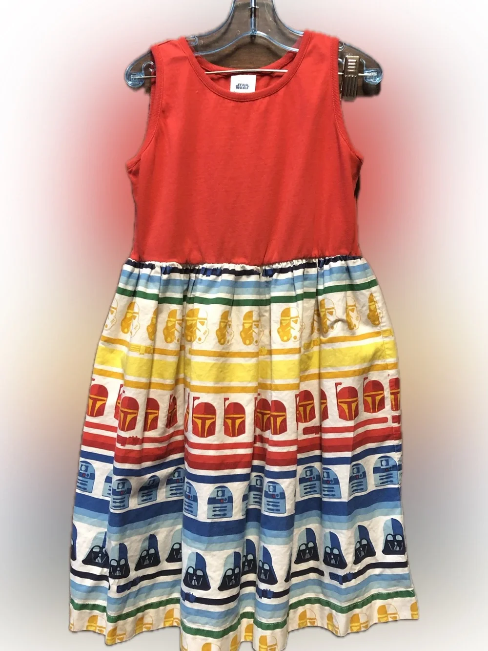 Hanna Andersson Red Tank Dress with Multicolor Star Wars Stripe Skirt